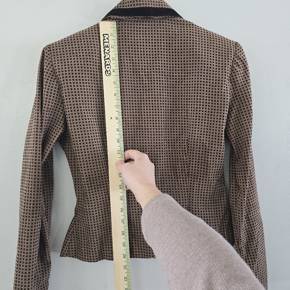 Vtg 90s Y2K Dawn Joy Houndstooth Brown Blazer Women's Sz 7/8 Velvet Office Siren - Picture 9 of 10